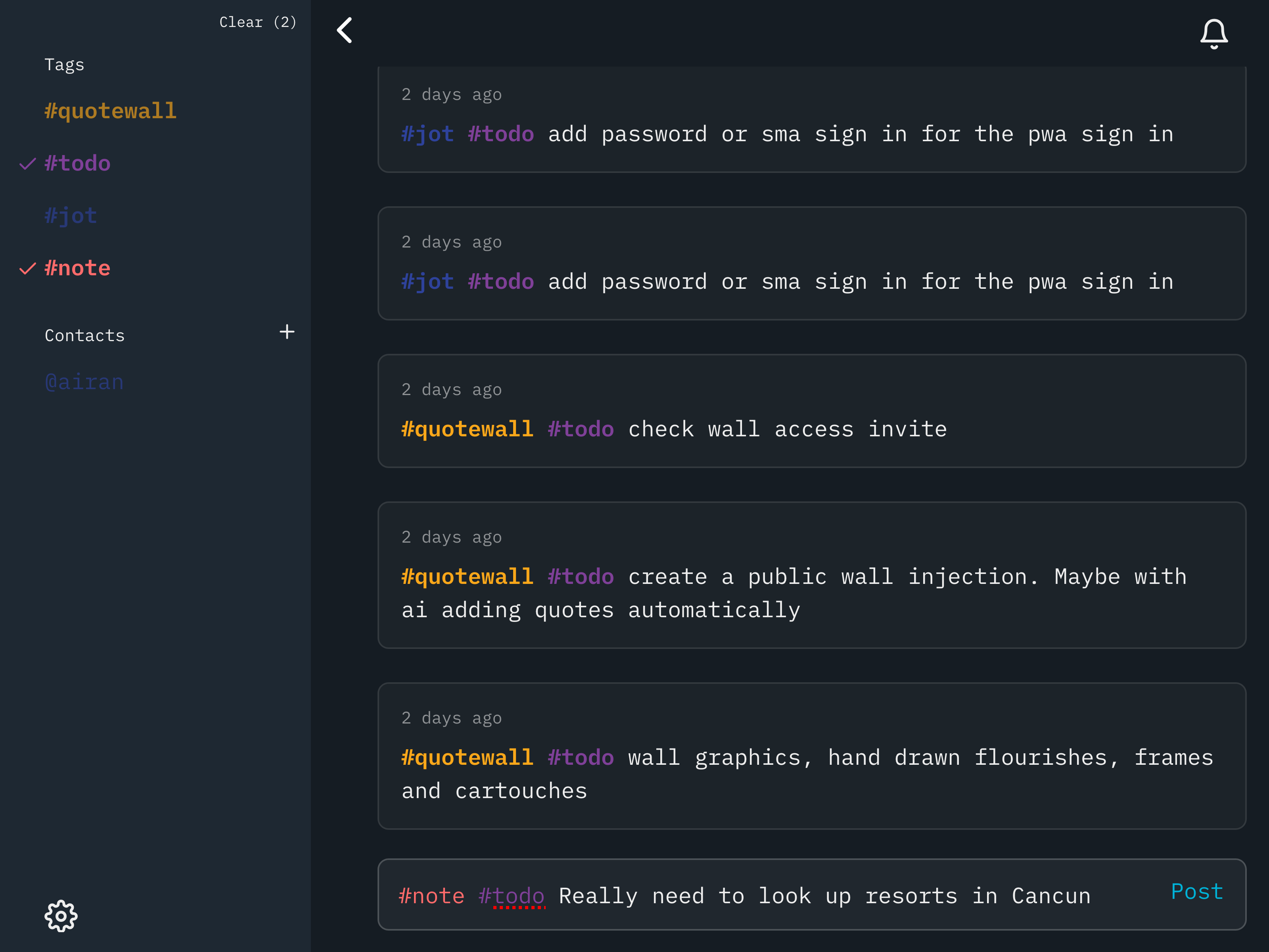 Tagging notes in Jot.